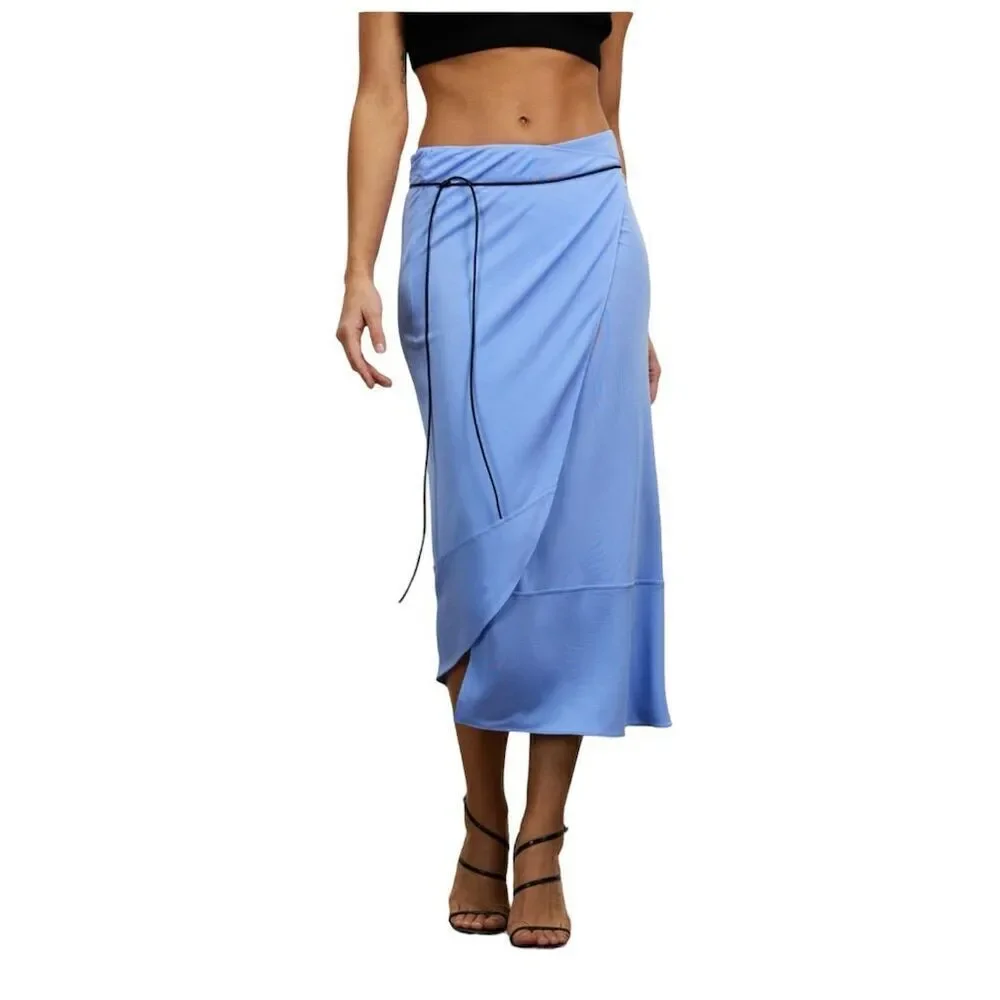 Helmut Lang Women's Asymmetric Wrap Midi Skirt Blue Size S